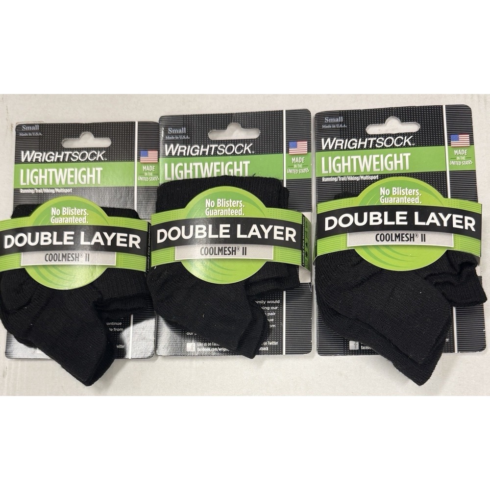 3 Pack WrightSocks Double Layer Coolmesh II Running Socks Adult SMALL Black